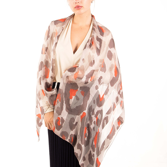 BEYMEN COLLECTION IVORY, RED, SLATE GRAY PALANKIN SCARFWOMENS SIZE 155X55